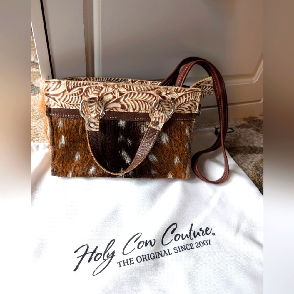 Brown and Cream Women's Bag